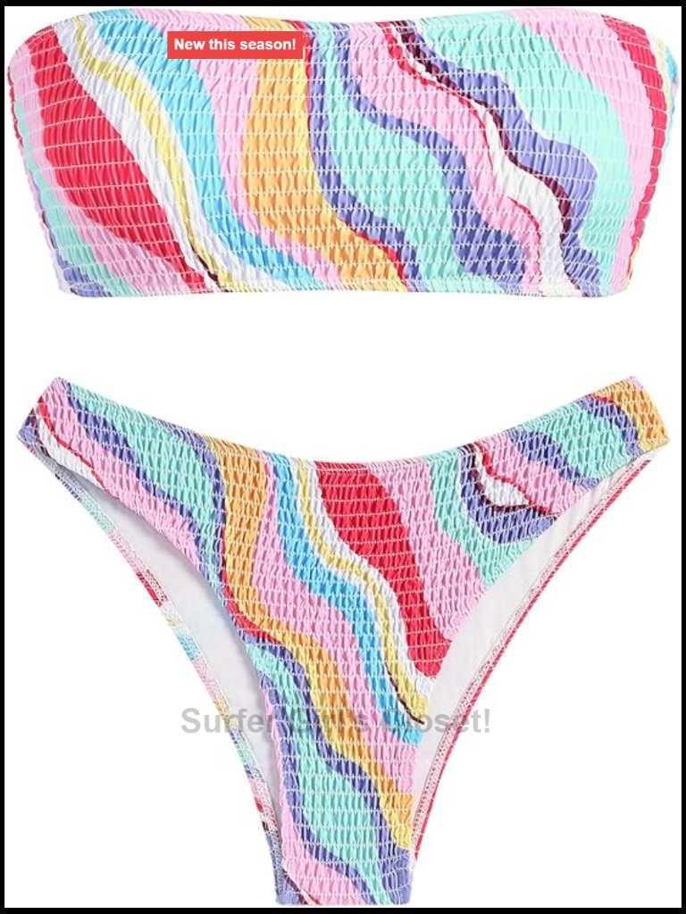 Zaful Women Strapless Ribbed High Cut Bandeau Bikini Lace Up 2 Piece Swimwear